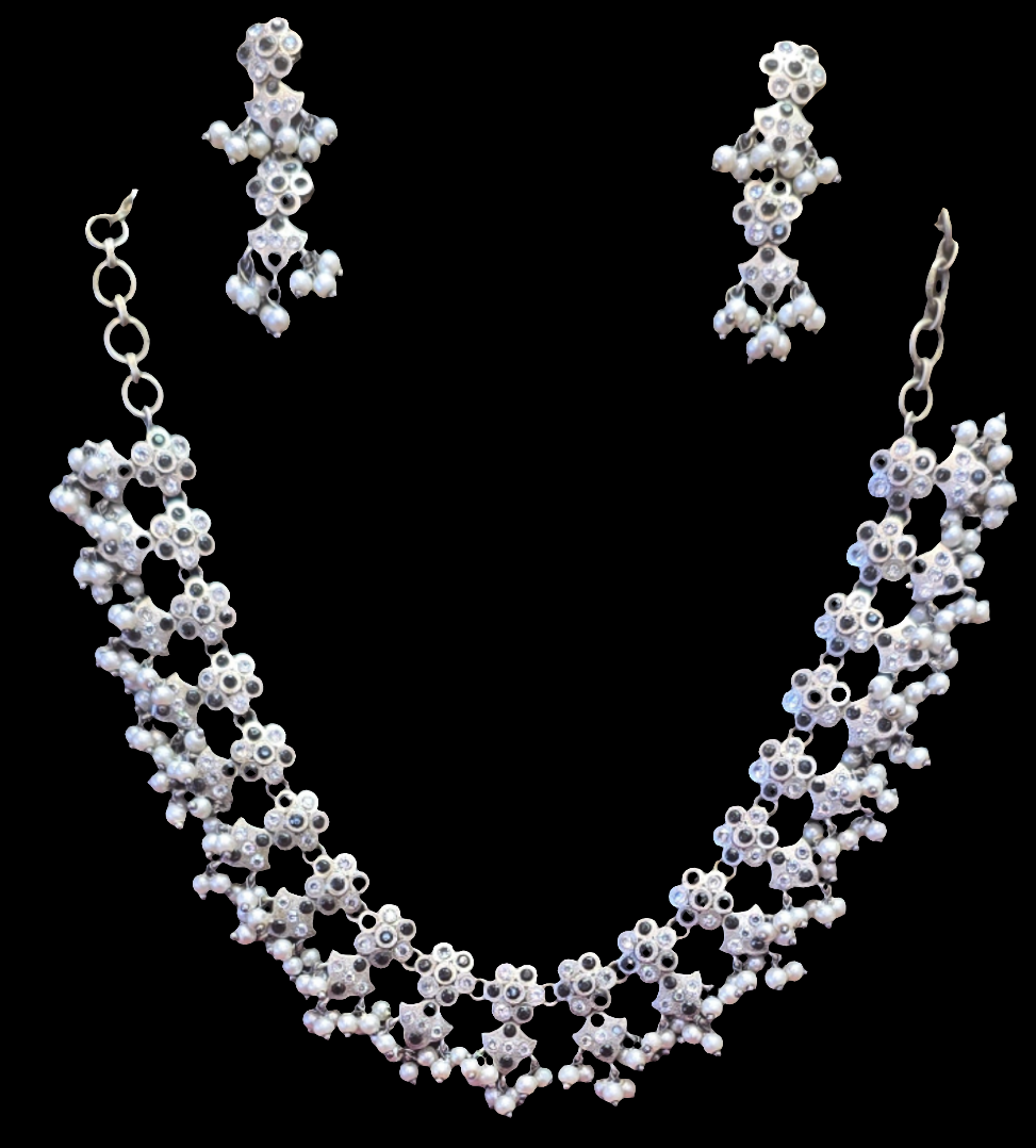 Pretty Pure Oxidized Necklace And Earrings Set For Women