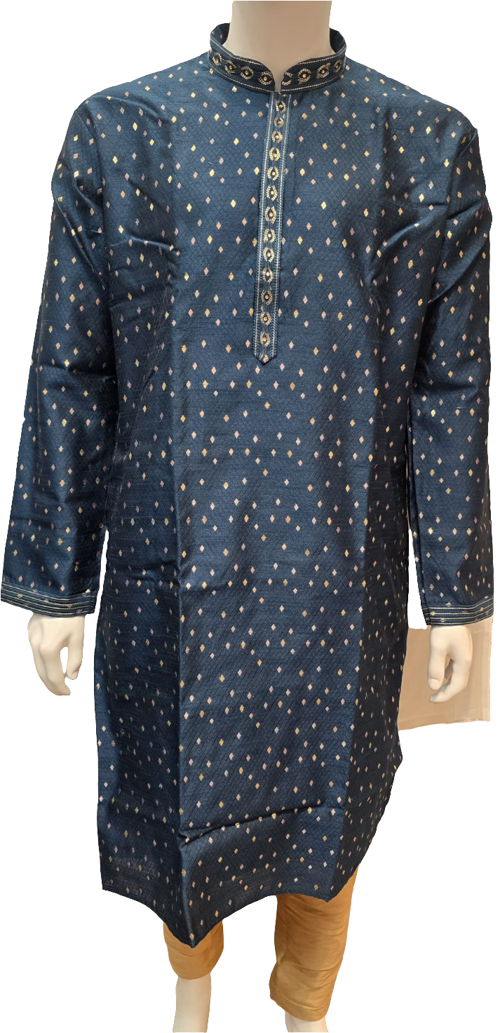 Attractive Blue Colored Silk Jacquard Kurta With Pajama For Men