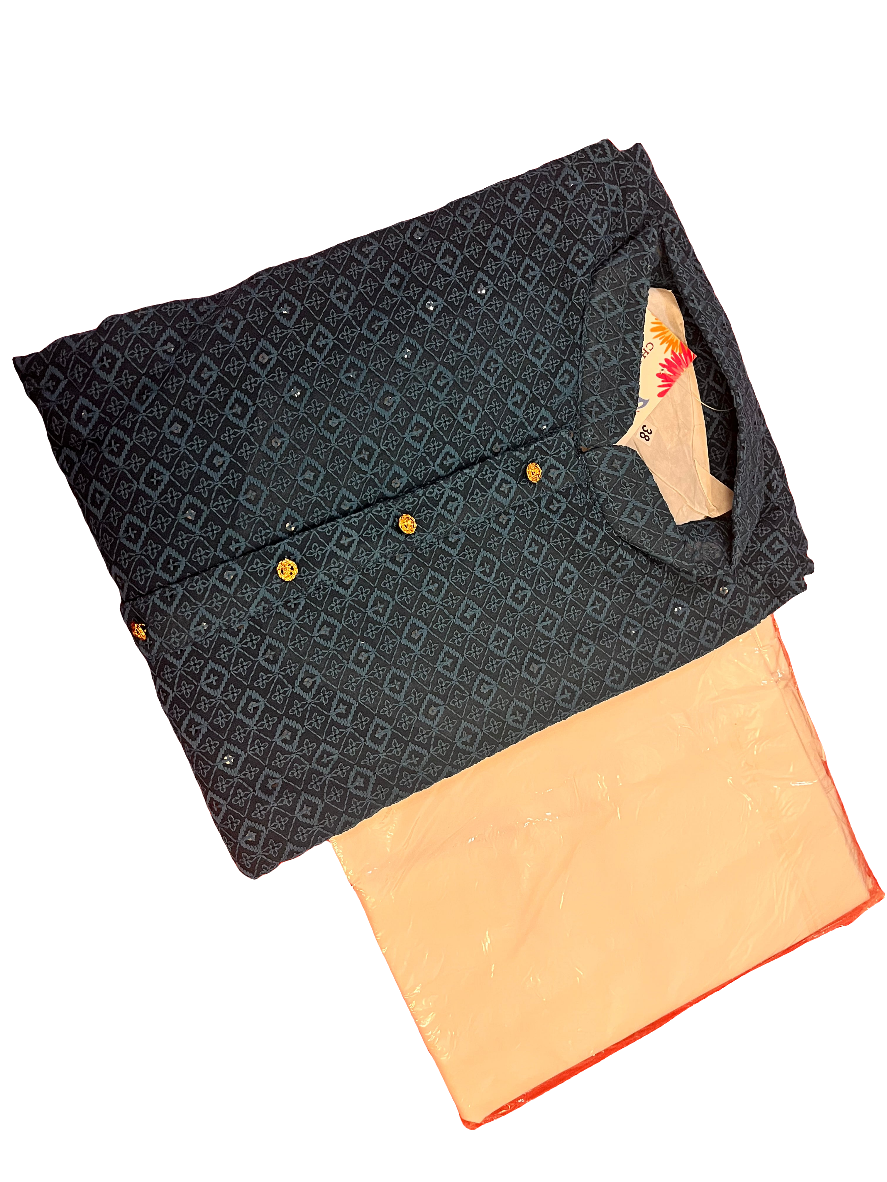 Appealing Blue Color Jacquard Chikankari Kurta suit For Men