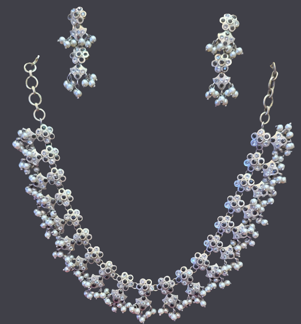 Pretty Pure Oxidized Necklace And Earrings Set For Women