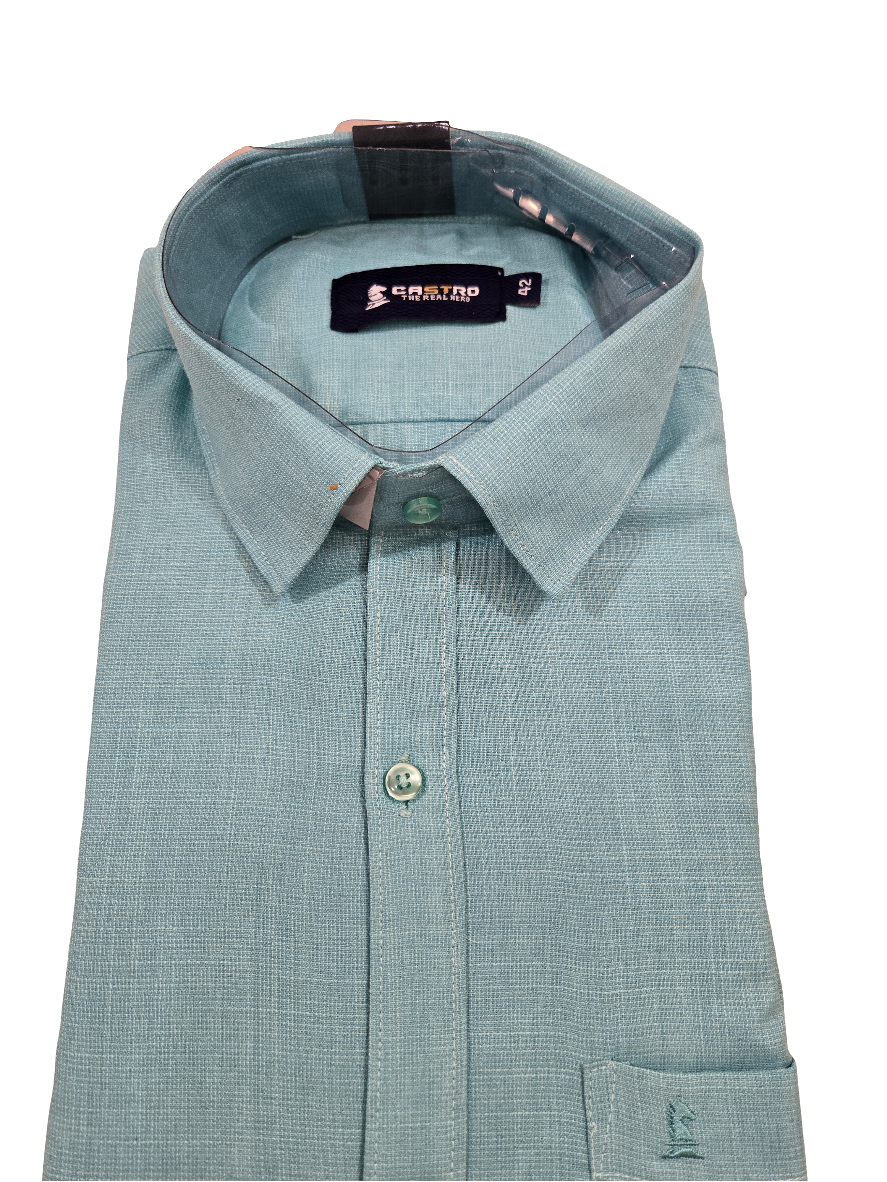 Sea Blue Color Half Sleeves Cotton Shirt With Matching Border Dhoti Set Near Me