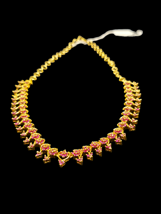 Elegant Gold Plated Zirconia Pink Stone Necklace Set With Earrings