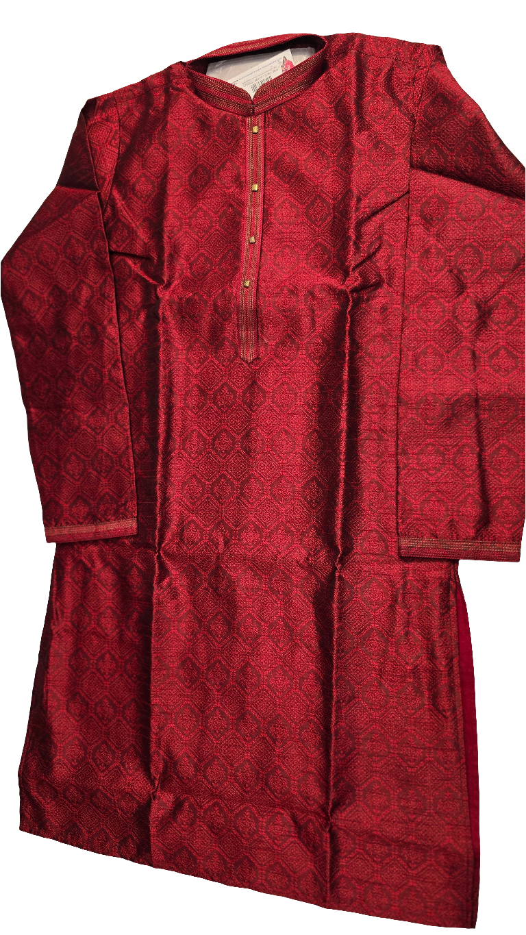 Red Colored Jacquard Kurta Set For Men In Mesa