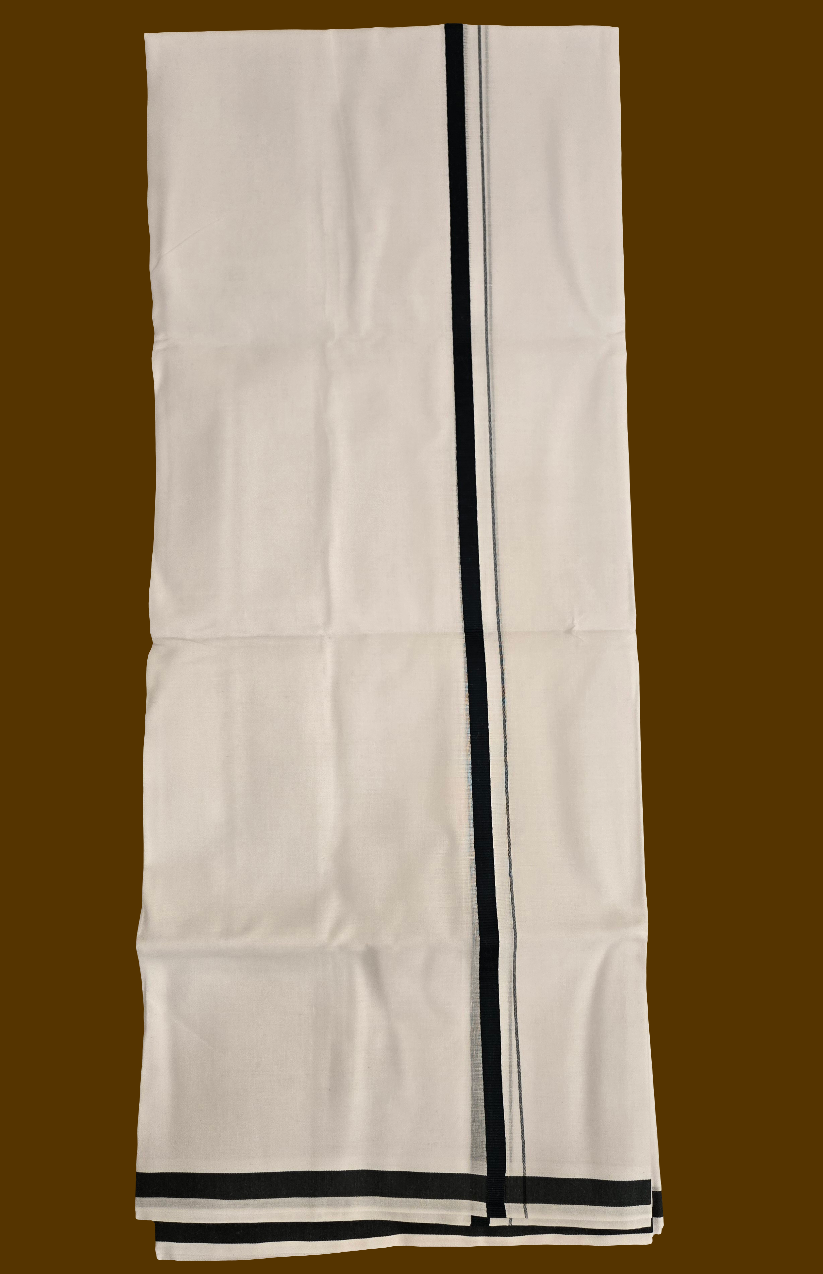 Pretty Men's White Premium Pure Cotton Dhoti With Dark Green Color Border