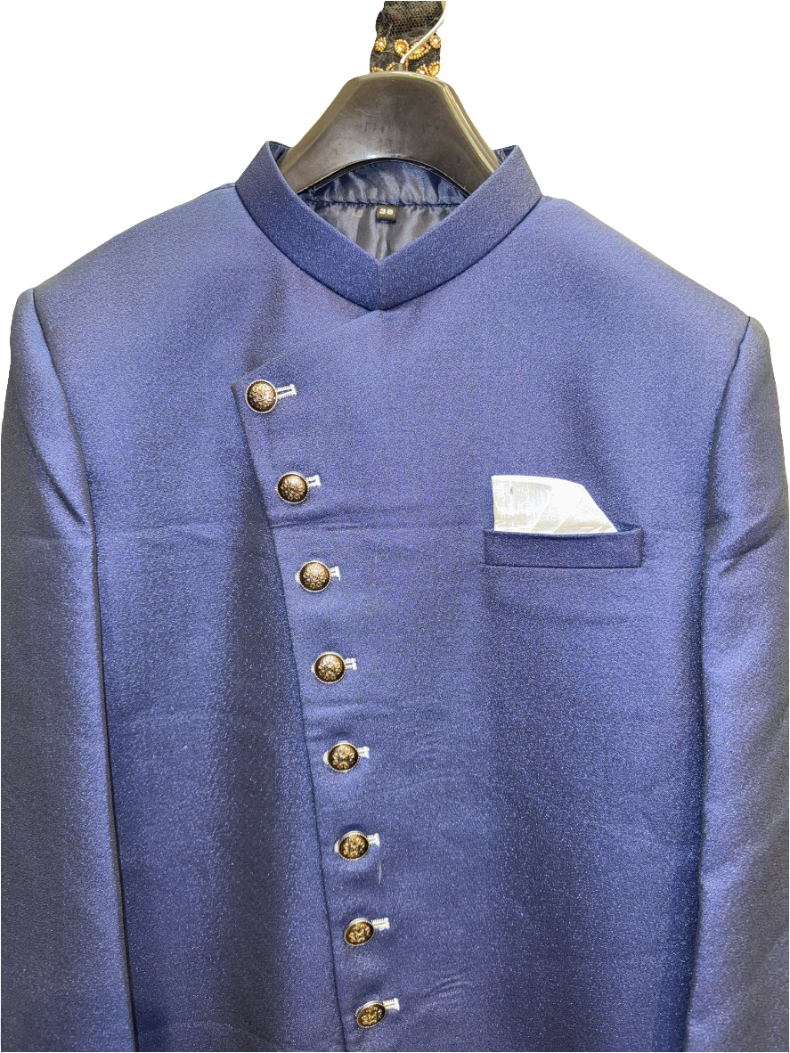 Stunning Blue Color With Pocket Design Sherwani Suit For Men