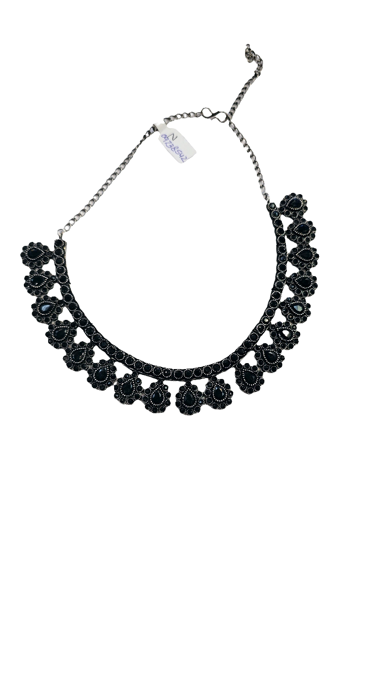 Alluring Floral Designed Silver Plated Black Color Oxidized Necklace Set With Earrings