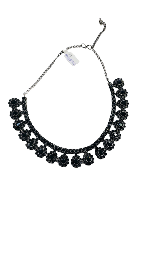 Alluring Floral Designed Silver Plated Black Color Oxidized Necklace Set With Earrings