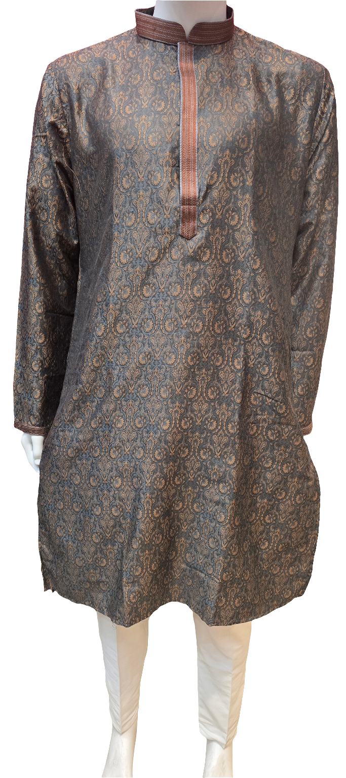 Beautiful Dark Gray Color Banarasi Brocade Kurta Suits For Men
