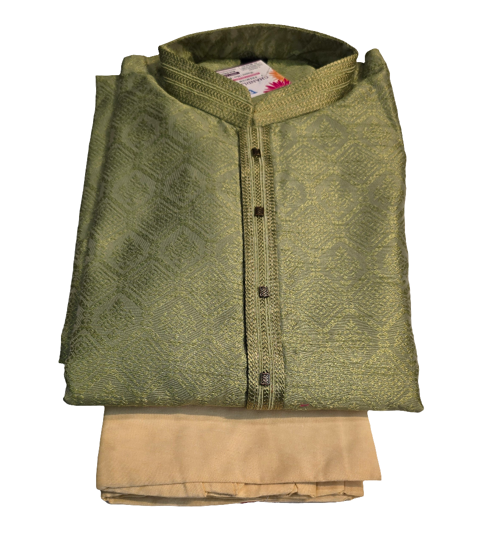 Appealing Light Green Color Jacquard Kurta Set For Men