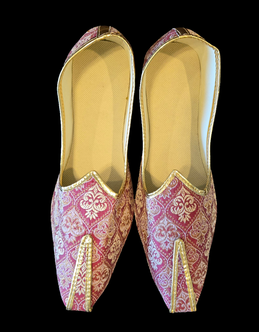 Beautiful Maroon And Golden Color Men Indian Ethnic party Wear Mojari