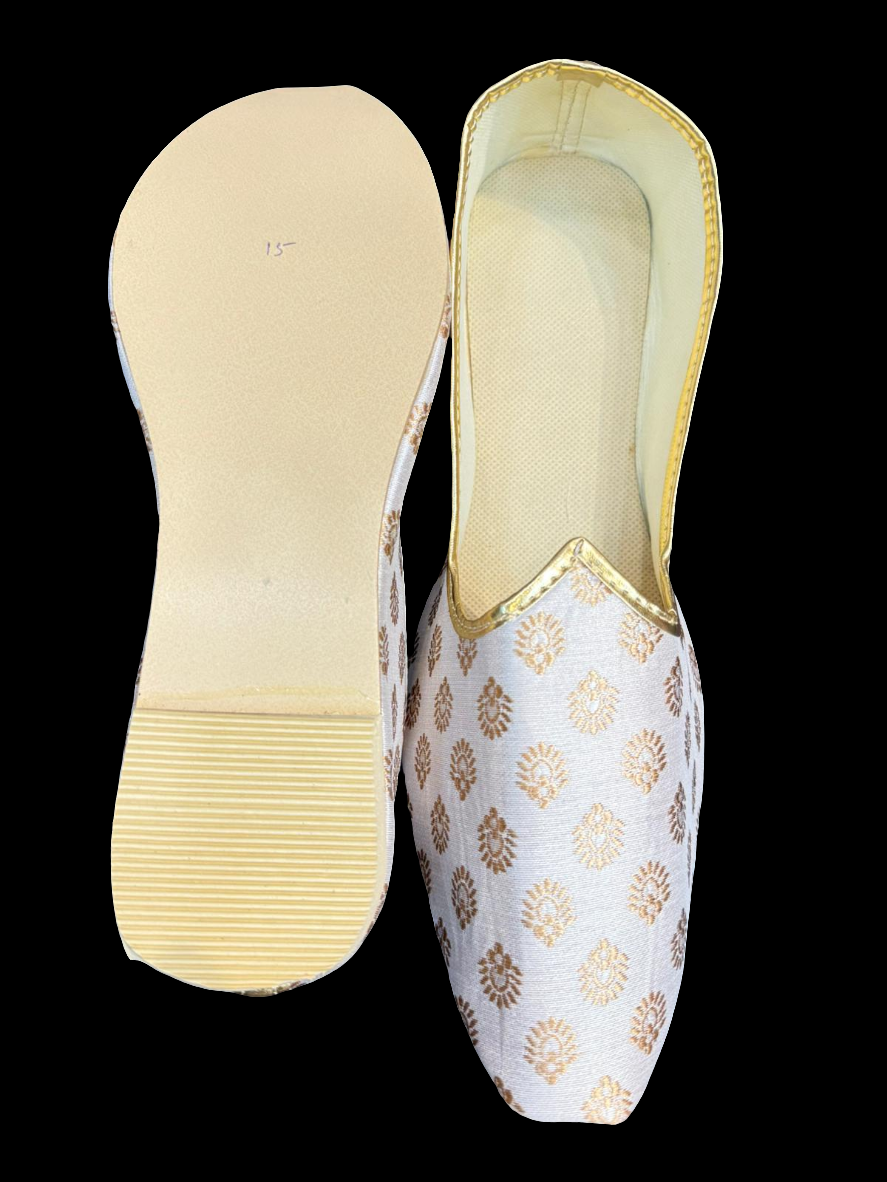 Exquisite Off White Color Self Designed Mojaris for Men