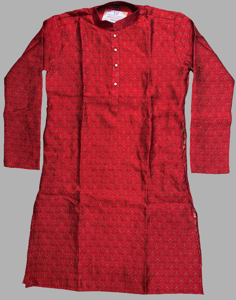 Appealing Red Colored Silk With Printed Work Kurta With Pajama Sets For Men
