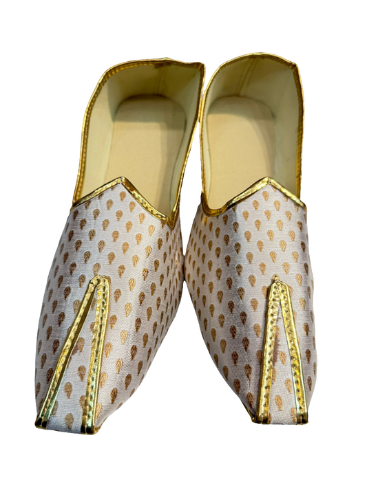 Elegant Silver Color Indian Wedding Sherwani Shoe Mojari Ethnic For Men