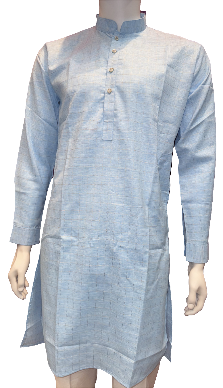 Appealing Blue Color Cotton Men's Kurta With Pajama Pant