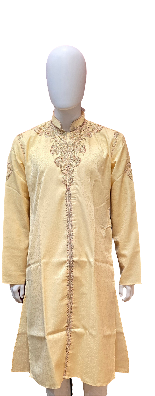Alluring Beige Color Men's Kurta With Embroidery Work