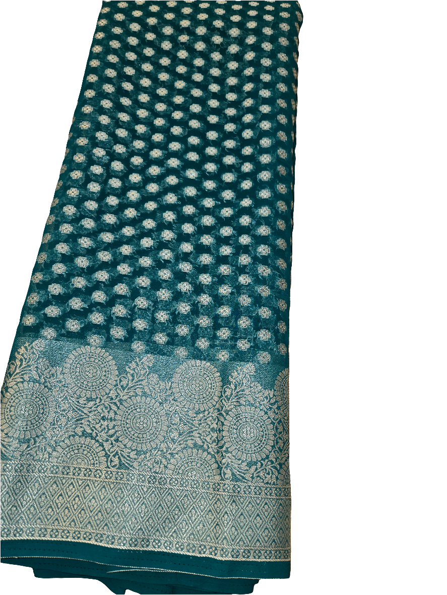 Attractive Green Color Banarasi Silk Saree With Silver Design And Grand Pallu