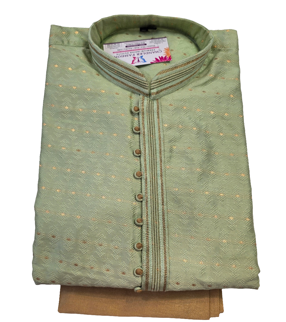 Alluring Light Green Colored Kurta And Pajama Set For Men
