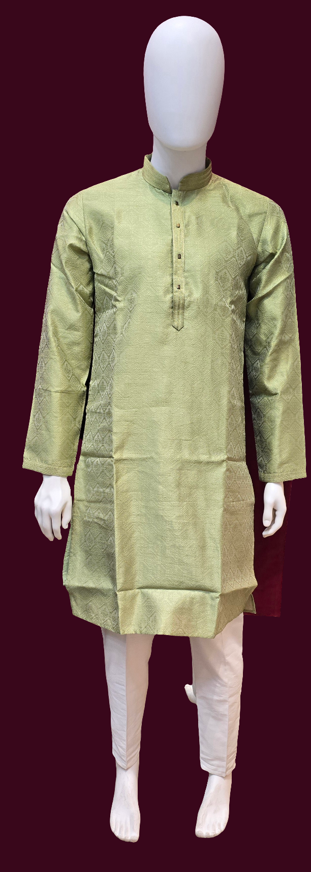Appealing Light Green Color Jacquard Kurta Set For Men
