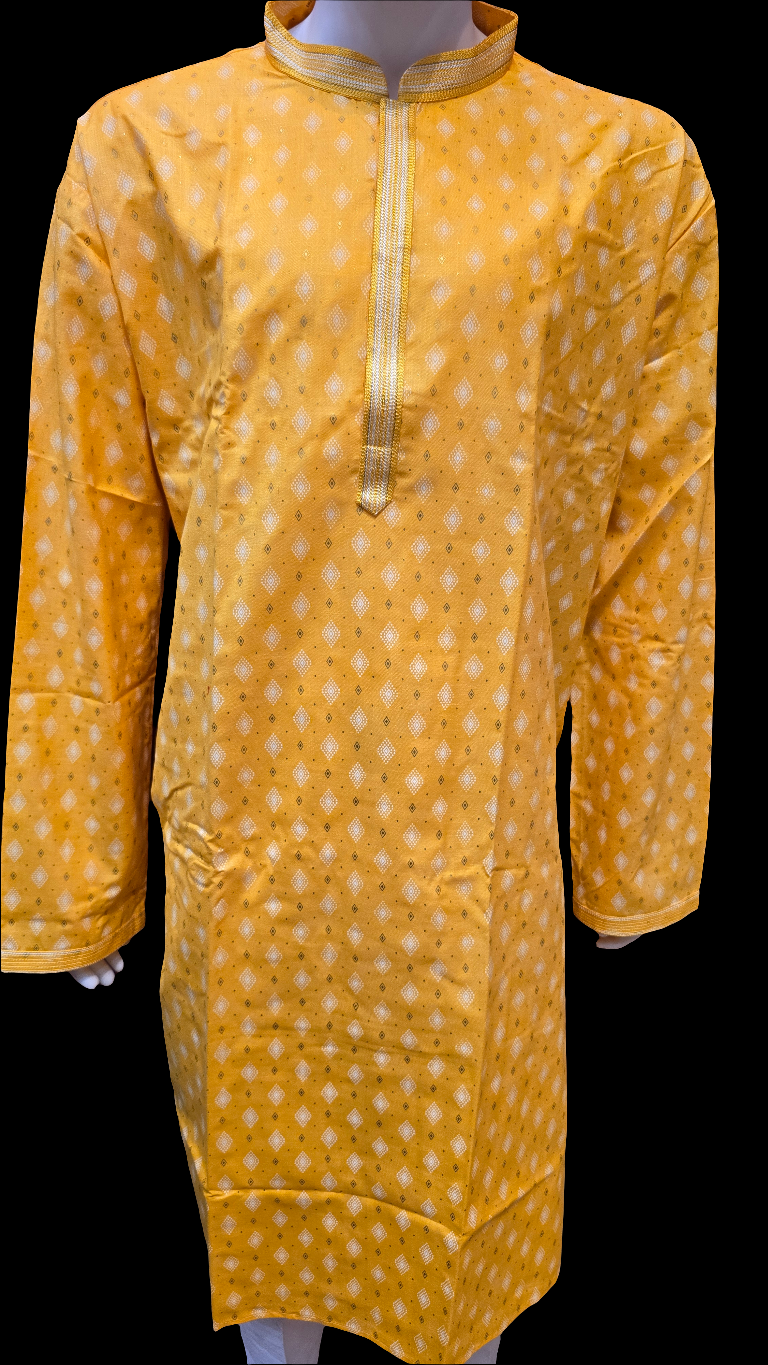 Attractive Yellow Color Cotton Printed Designer Men's Kurta set
