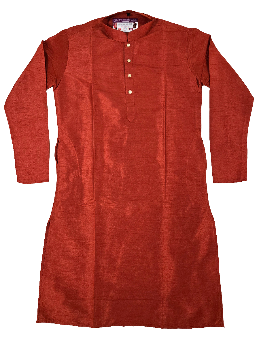 Appealing Red Color Wedding Silk Kurta With Cotton Pajama Set
