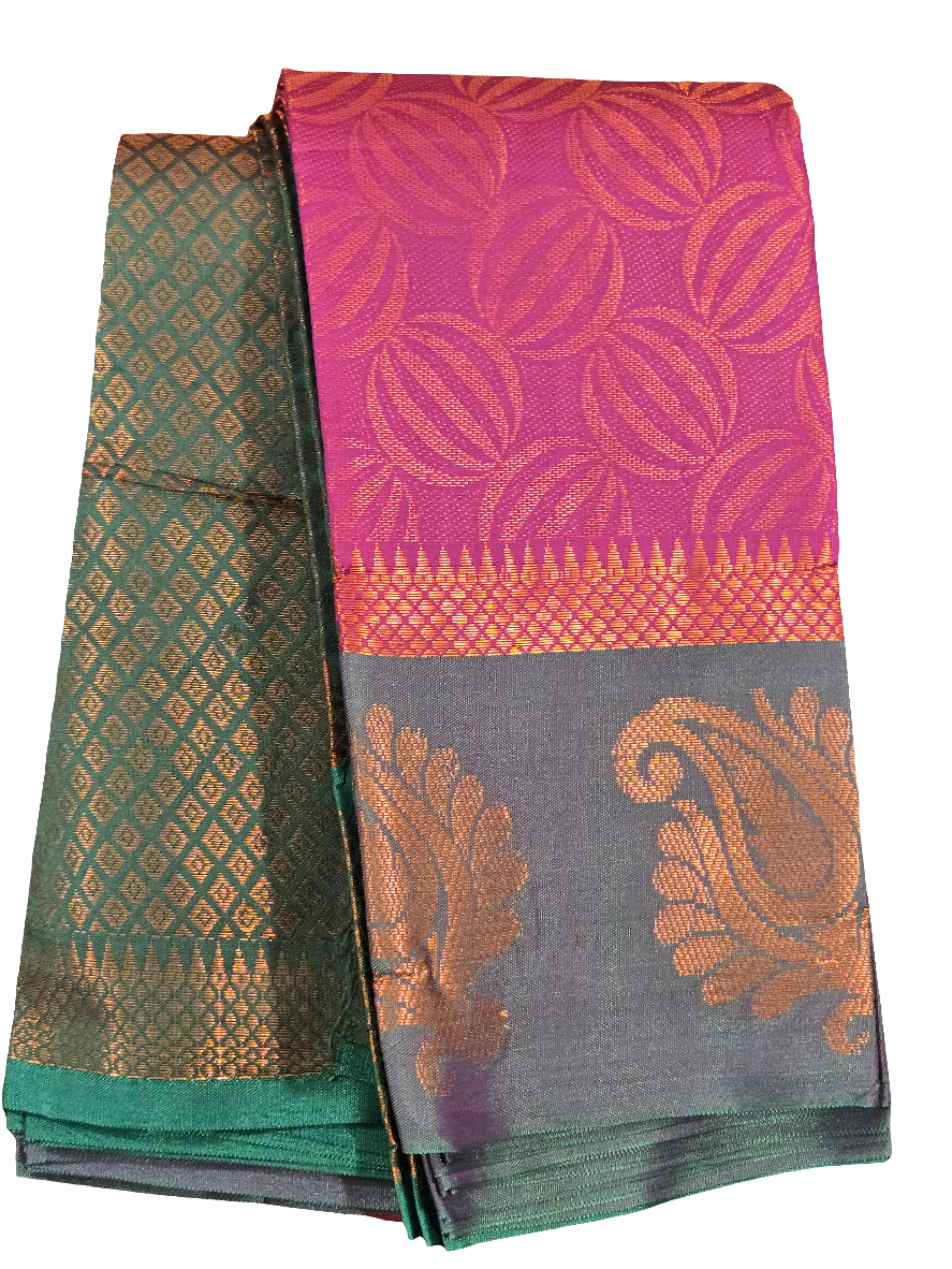 Elegant Pink And Green Color Floral Design Art Silk Saree For Women