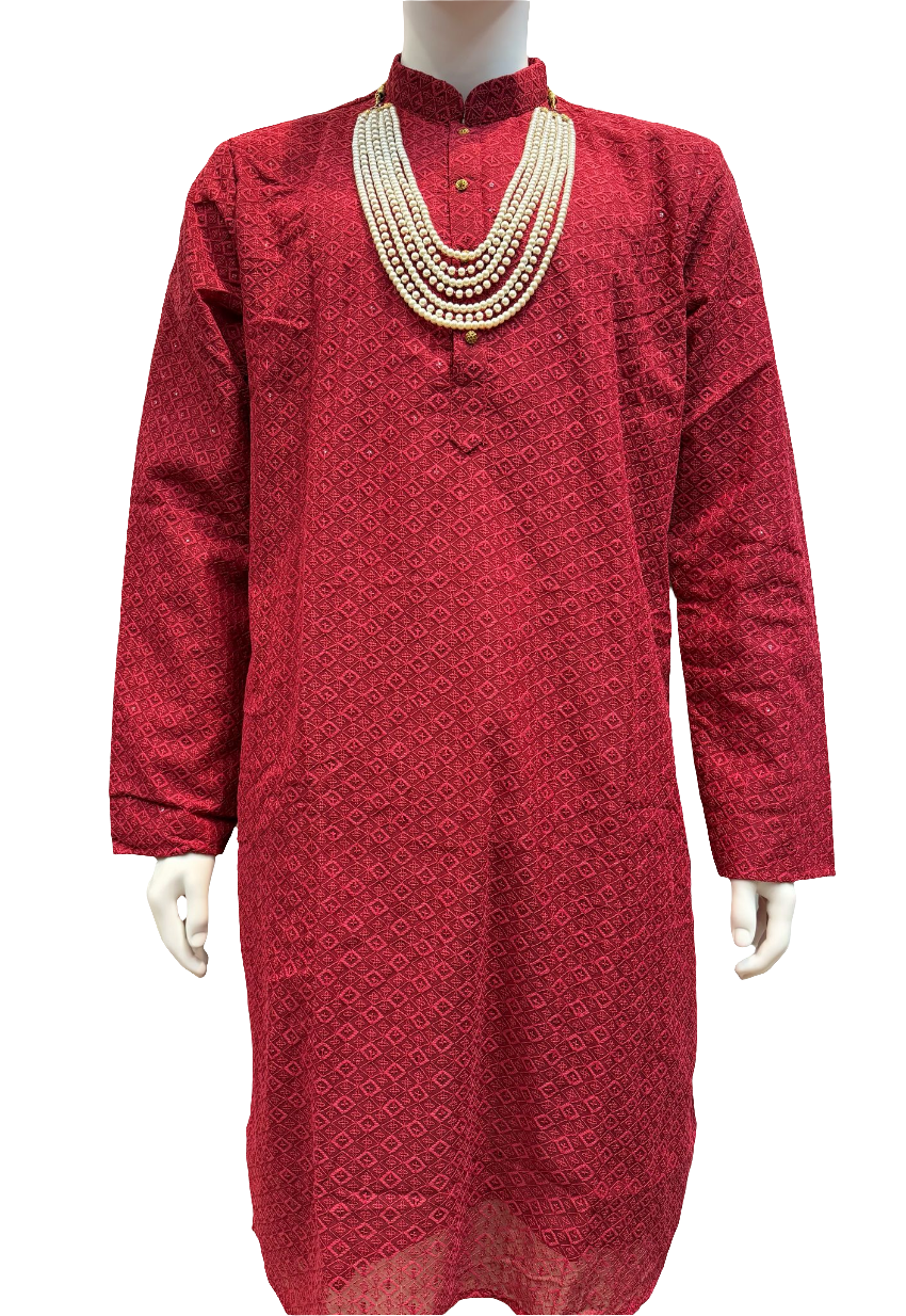 Appealing Maroon Color Jacquard Chikankari Kurta Set For Men