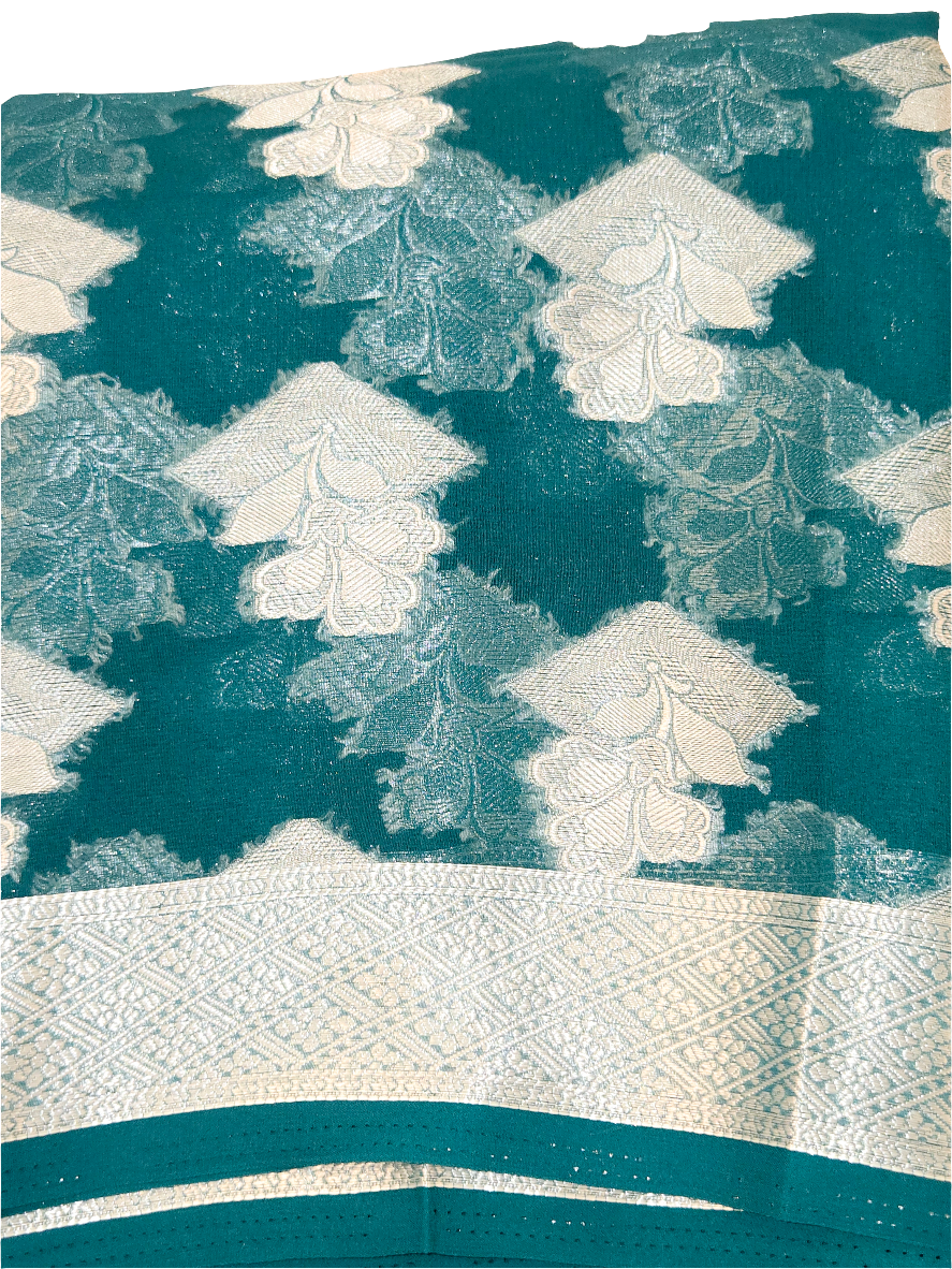 Sea Green Color Georgette Saree With Silver Design Near Me