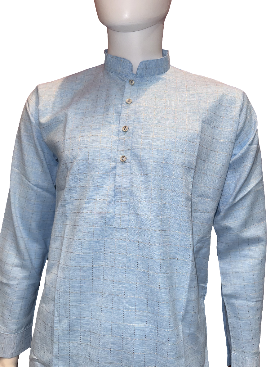 Appealing Blue Color Cotton Men's Kurta With Pajama Pant