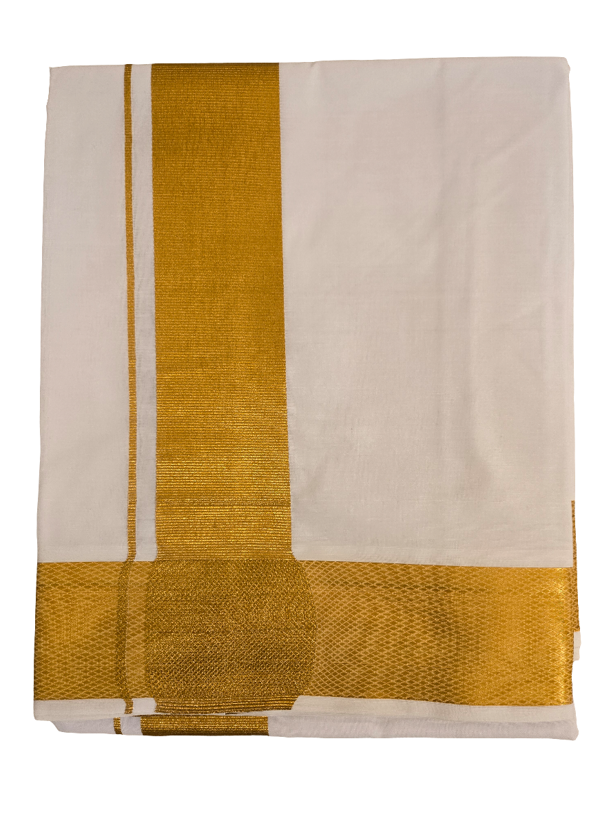 Impressive Premium White Color Dhoti With Gold Zari Border For Men