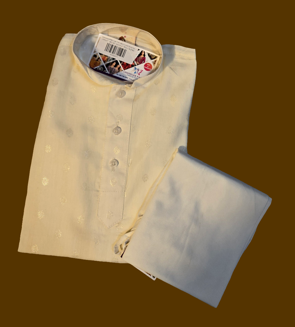 Appealing White Color Poly Blend Cotton Kurta Set With Pajama Pant For Kids