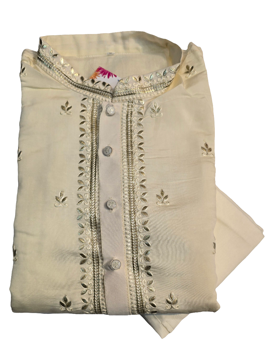 Marvelous Cream Colored Silk Brocade Kurta Suits For Men in USA