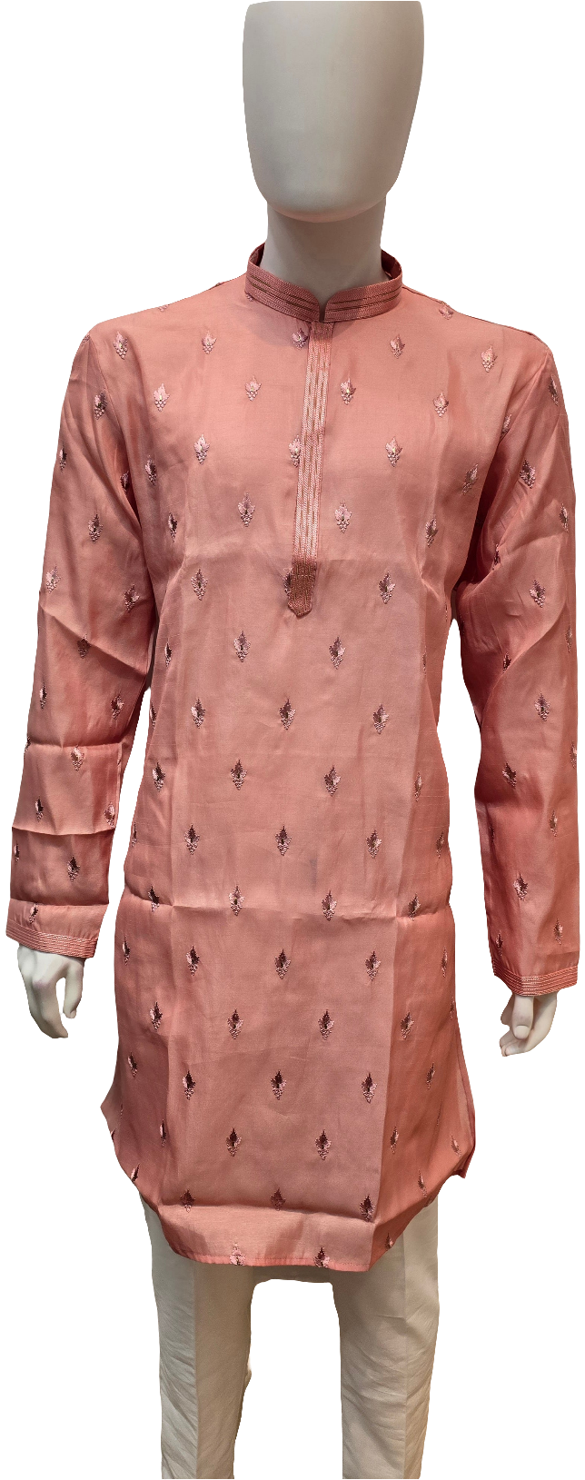 Attractive Pink Color Embroidery Work Silk Kurta With Pajama For Men