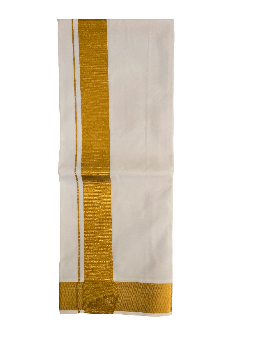 Impressive Premium White Color Dhoti With Gold Zari Border For Men