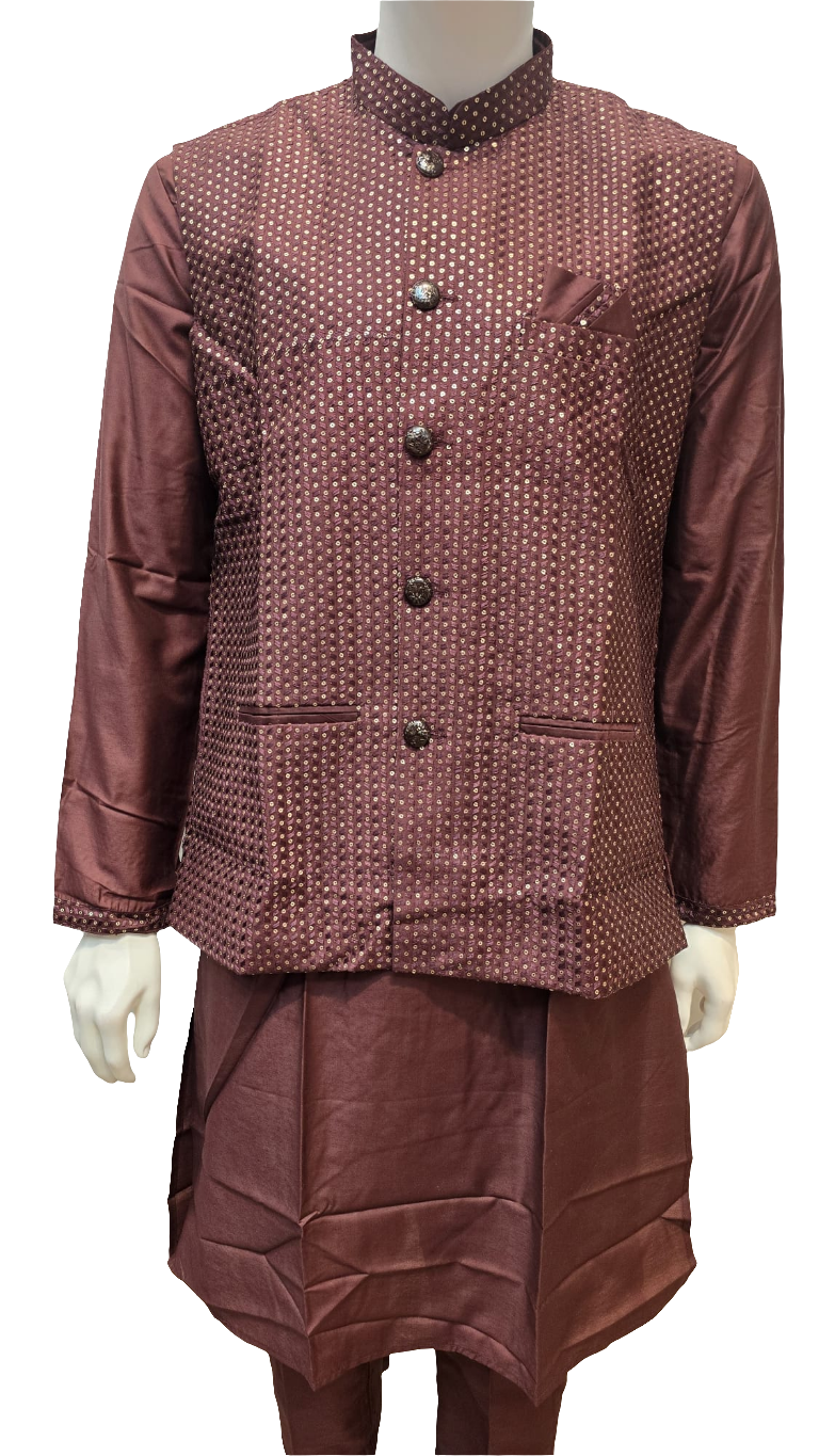 Wonderful Maroon Color Soft Silk Kurta With Pajama For Men