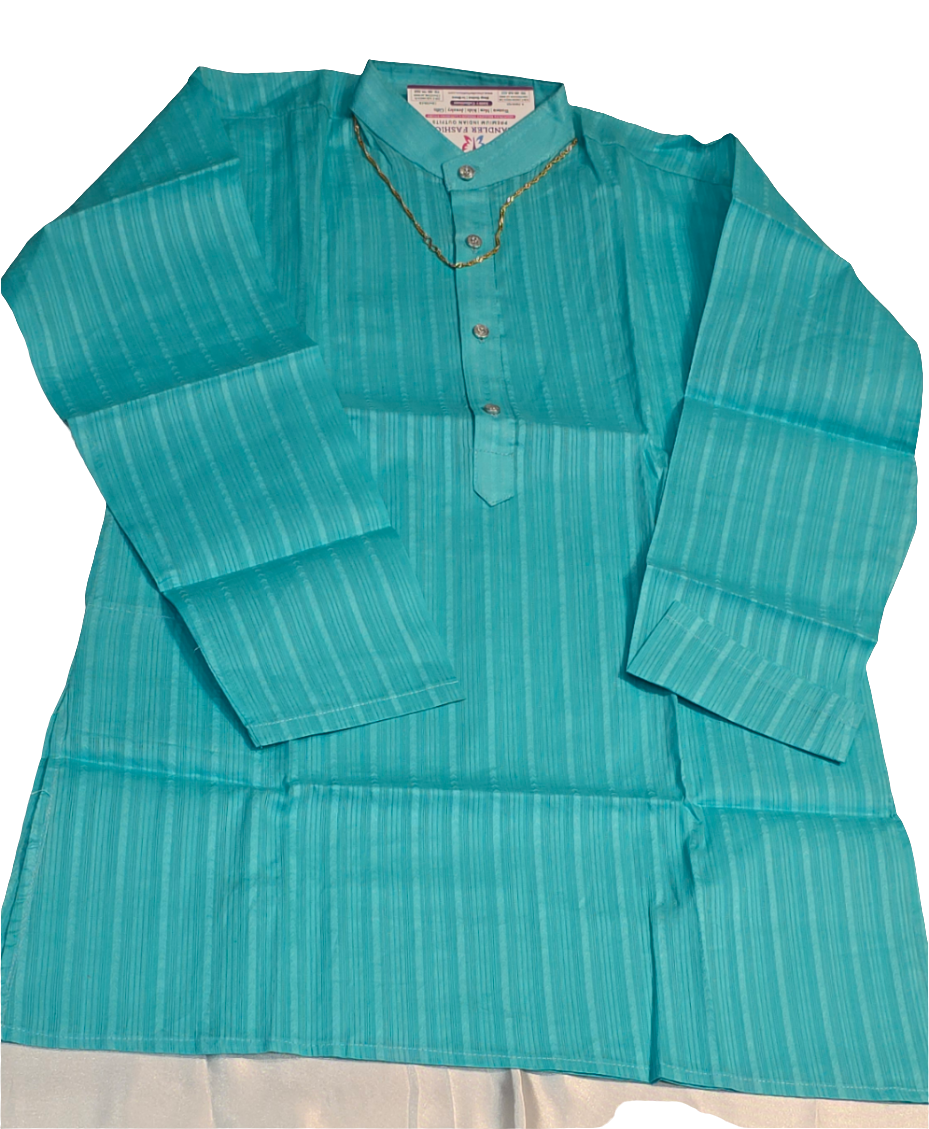 Attractive Sky Blue Colored Cotton Plain Kurta With Chain And Pajama Pant For Boys