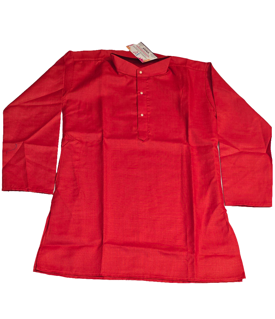 Red Colored Cotton Plain Kurta With Pajama Pant For Boys Near Me