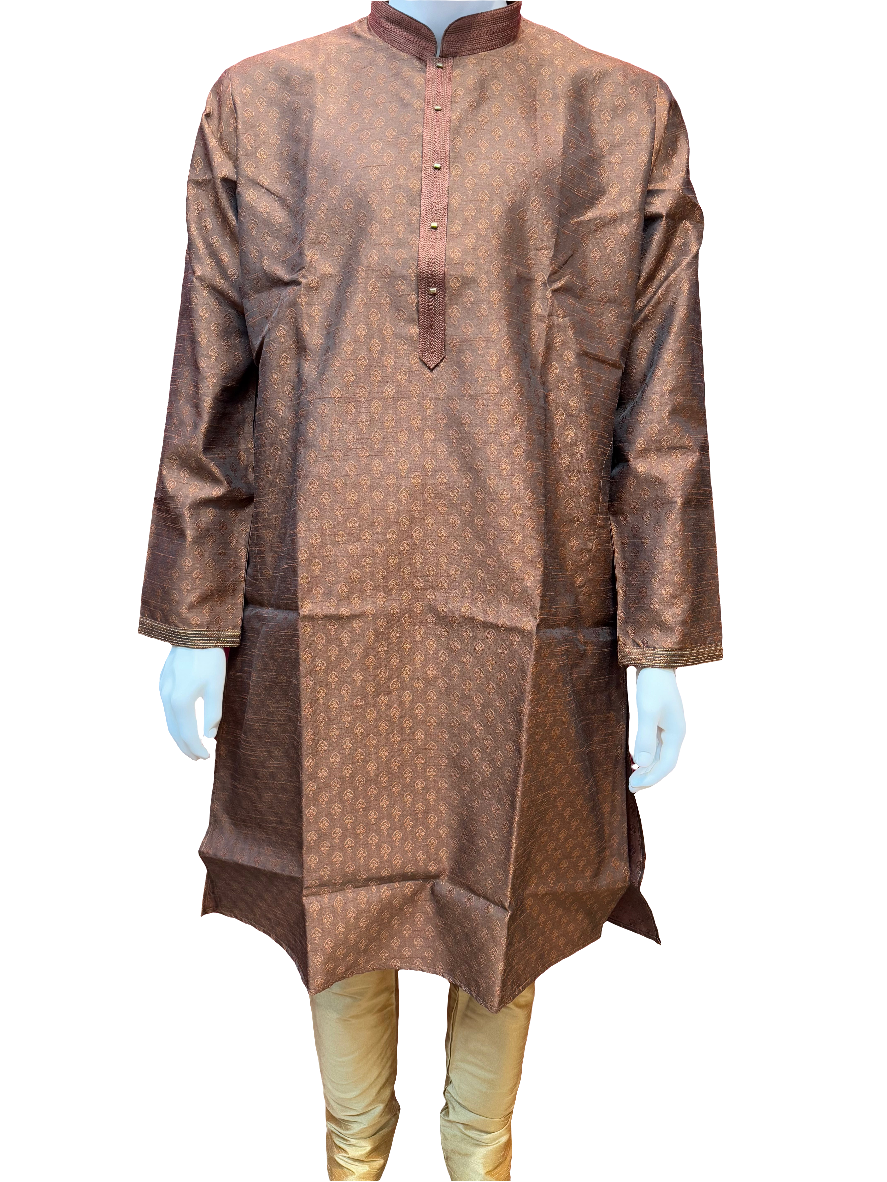 Wonderful Brown Color Jacquard Embroidery Work Men's Kurta