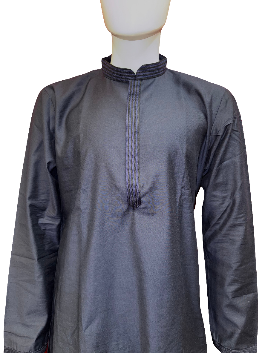 Charming Navy Blue Colored Armani Silk Kurta Pajama Sets For Men