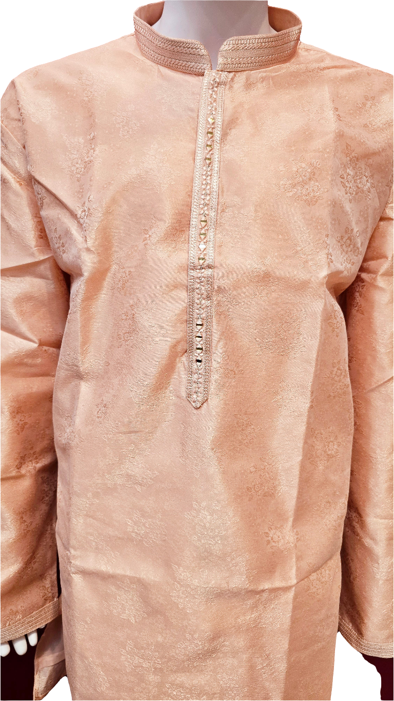 Light Orange Color Self Design Party Wear Men's Jacquard Kurta Suits In Yuma