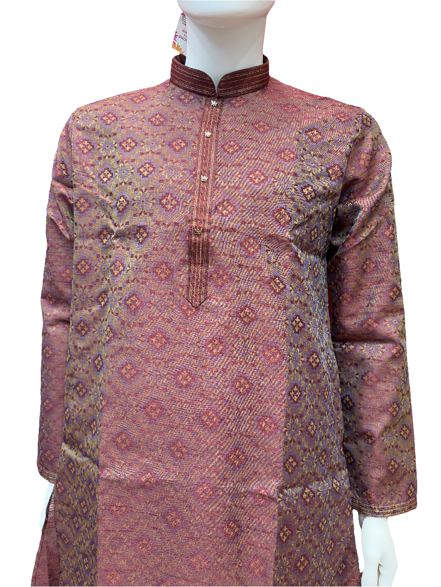 Beautiful Maroon Colored Jacquard Men's Kurta With Floral Printed Work