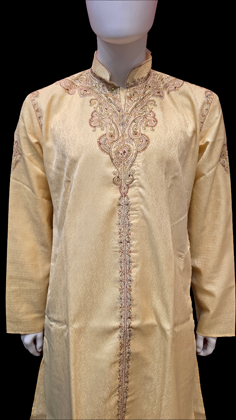 Alluring Beige Color Men's Kurta With Embroidery Work
