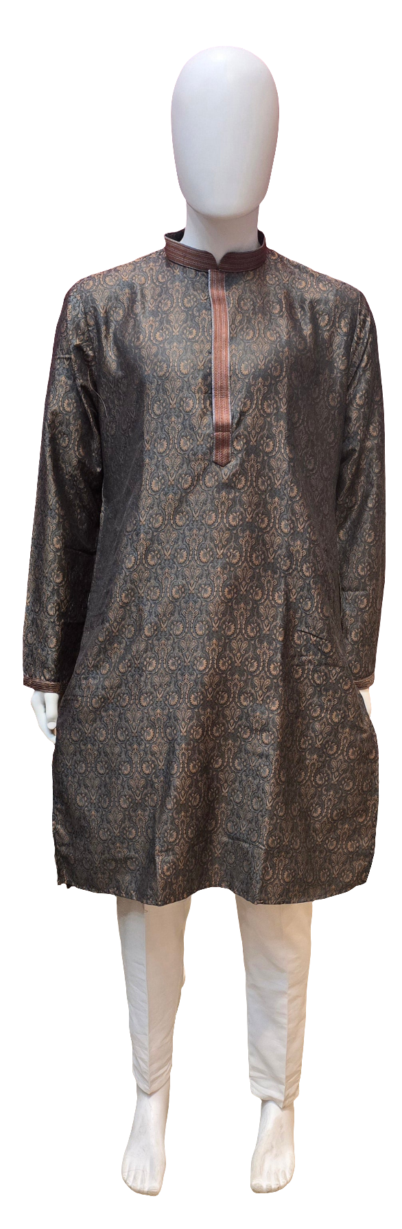 Beautiful Dark Gray Color Banarasi Brocade Kurta Suits For Men
