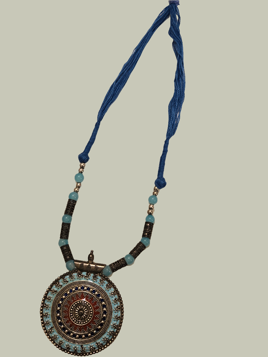 Beautiful Blue Color Round Pendent Oxidized Necklace Near Me
