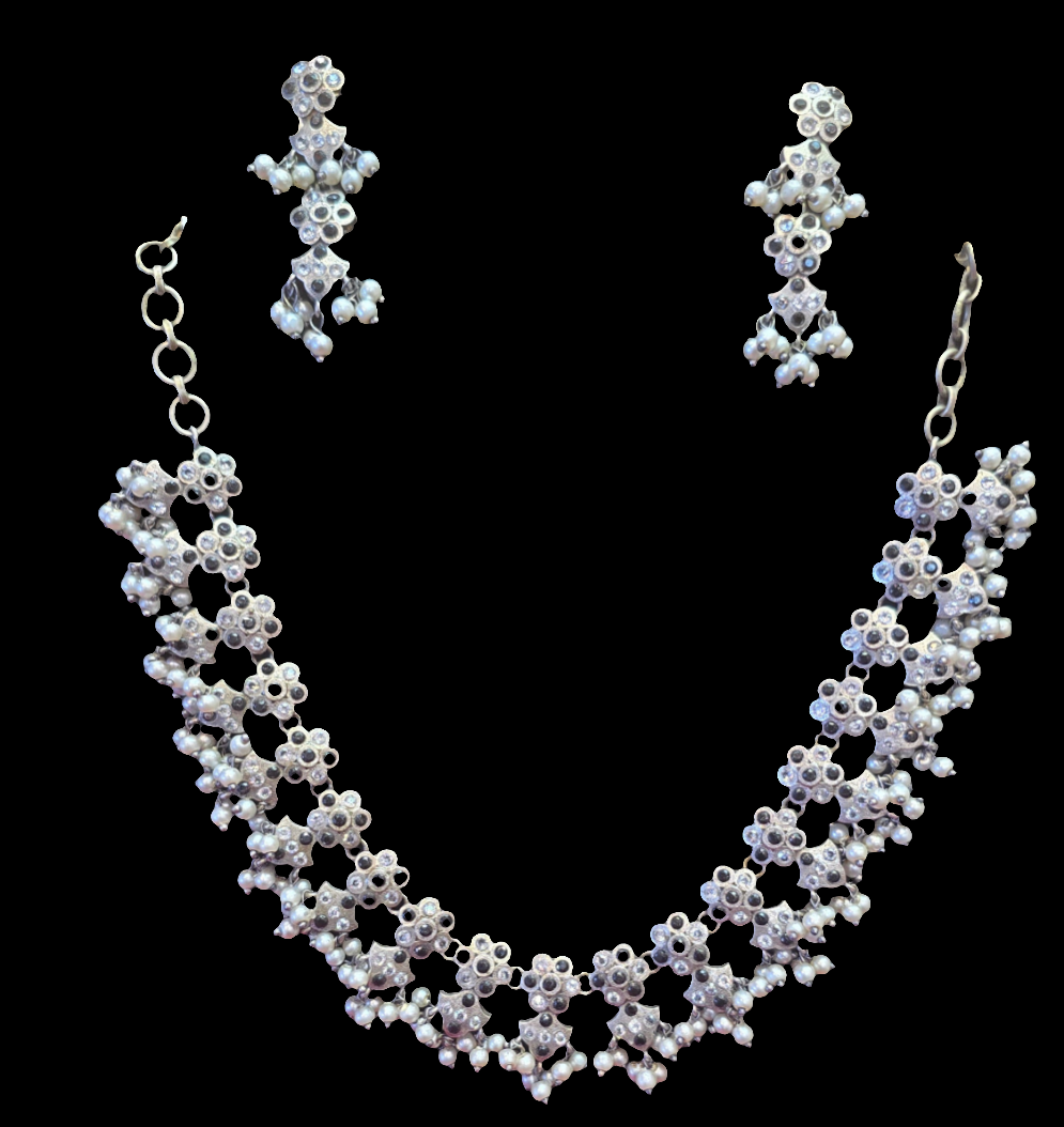Pretty Pure Oxidized Necklace And Earrings Set For Women