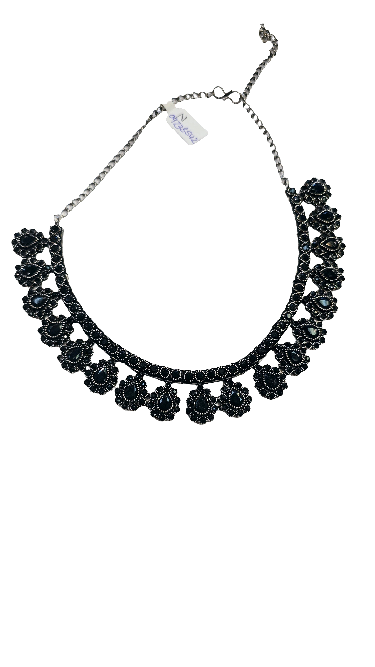 Alluring Floral Designed Silver Plated Black Color Oxidized Necklace Set With Earrings