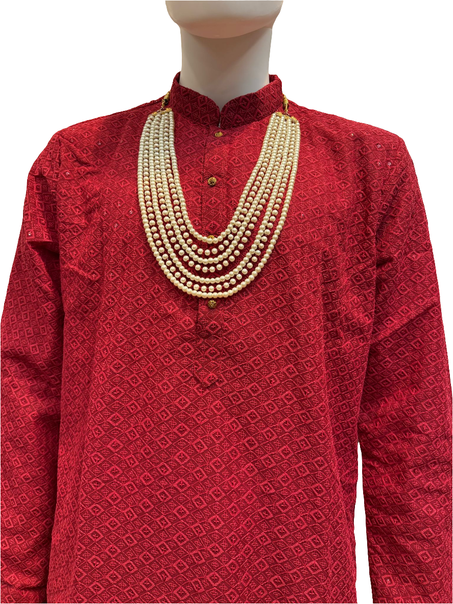 Appealing Maroon Color Jacquard Chikankari Kurta Set For Men