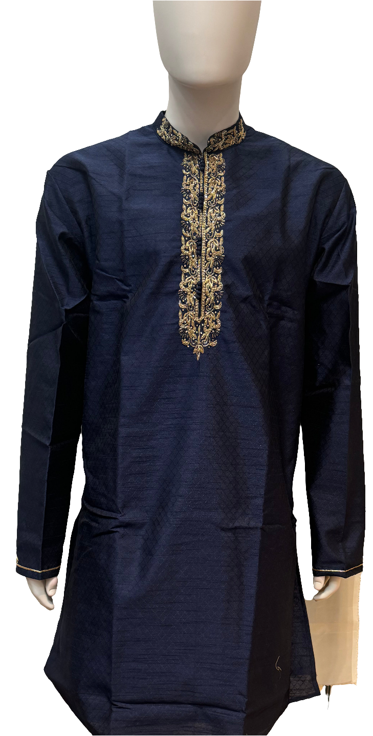 Stunning Blue Color Brocade Kurta With Handcrafted Zardozi Embroidery Work And Pajama Pant For Men