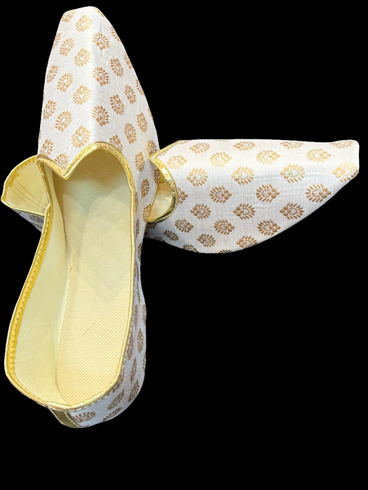 Exquisite Off White Color Self Designed Mojaris for Men