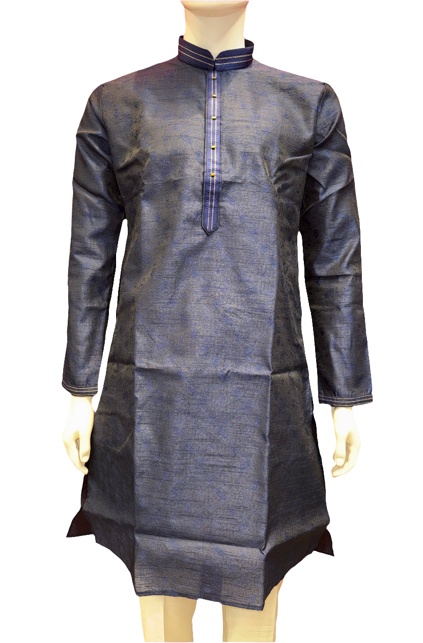 Elegant Dark Blue Color Jacquard Silk Embroidery Work Men's Kurta