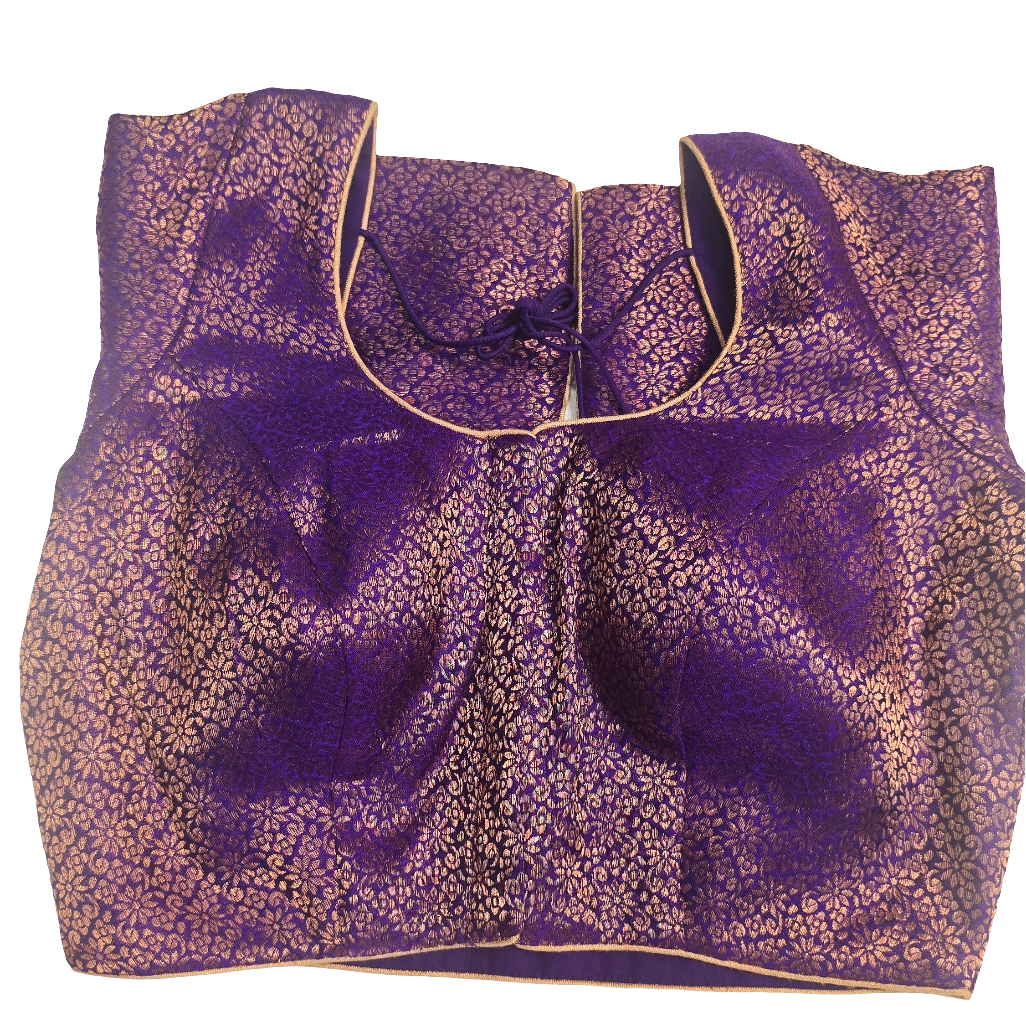 Attractive Front Open Purple Color Brocade Elbow Sleeve Readymade Blouse For Women